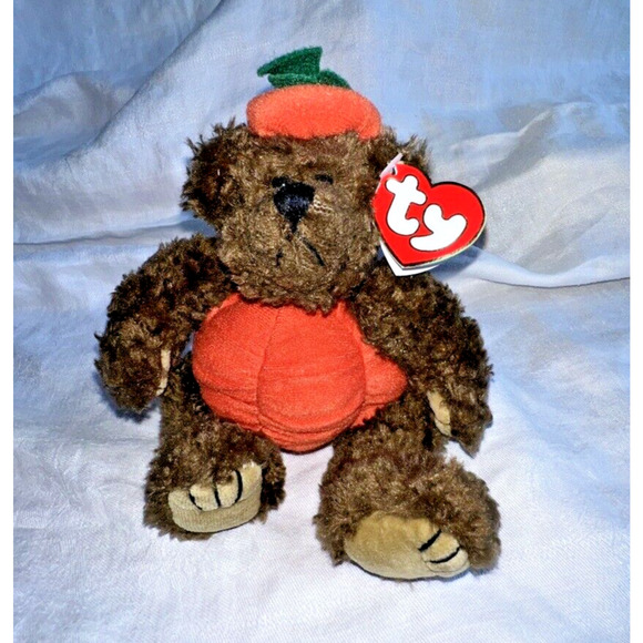 1993 ty Attic Treasures Peter Bear in Halloween Pumpkin Costume Jointed Tags - Picture 1 of 9